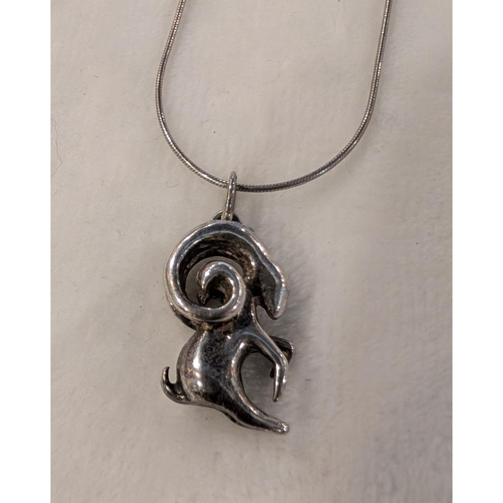 Sterling Silver 925 Ram Pendant Necklace 18 Inch Snake Chain Aries Zodiac 10.9g